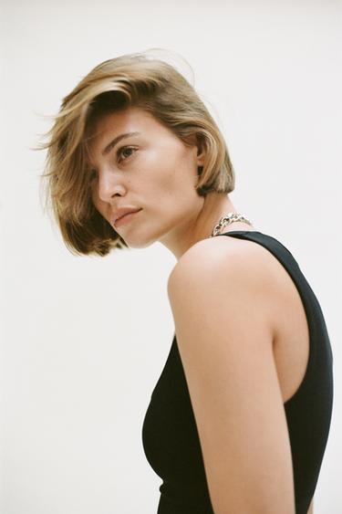 Zara WIDE STRAP POLYAMIDE T-SHIRT - Black