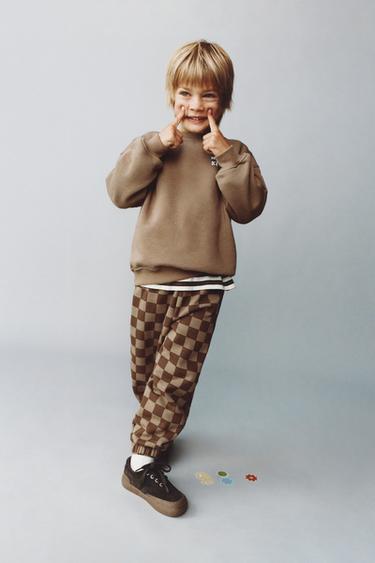 Zara CHECKERBOARD SWEATSHIRT AND JOGGER SET - Brown