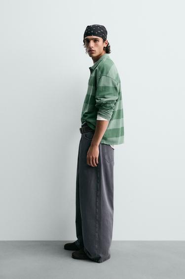 WASHED STRIPED PIQUÉ POLO SHIRT - washed green by Zara - Image 3
