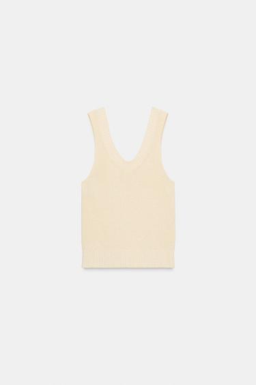 KNIT POT NECK TOP - Ecru by Zara