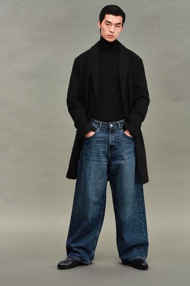 Zara 標準版型羊毛混紡大衣 - 黑色