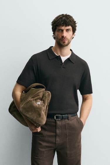 RIBBED KNIT POLO SHIRT - Chocolate by Zara