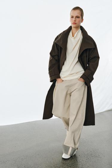 TRENCH OVERSIZE À CARREAUX ZW COLLECTION - Chocolat de Zara - Image 3