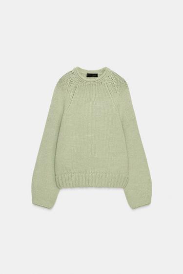 ASYMMETRIC HEM KNIT JUMPER - Sea green by Zara