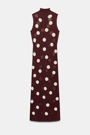 ROBE LONGUE EN MAILLE À POIS - Marron / Écru de Zara - Image 6