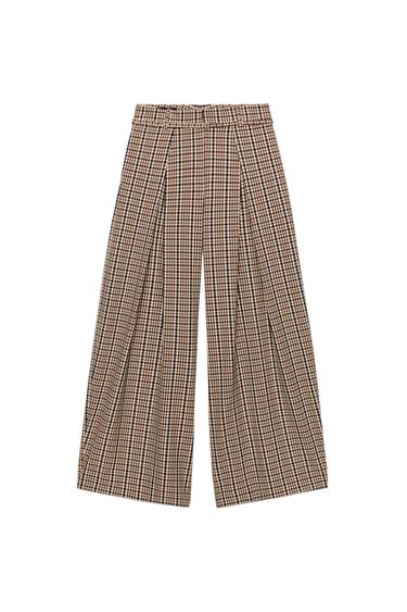 CHECK TROUSERS WITH BELT - Khaki by Zara