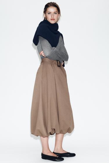 MIDI BALLOON SKIRT WITH BELT - camel by Zara
