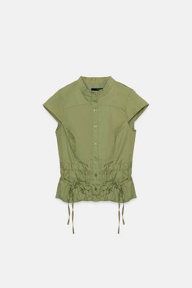 GABARDINE TOP WITH POCKETS - Khaki by Zara
