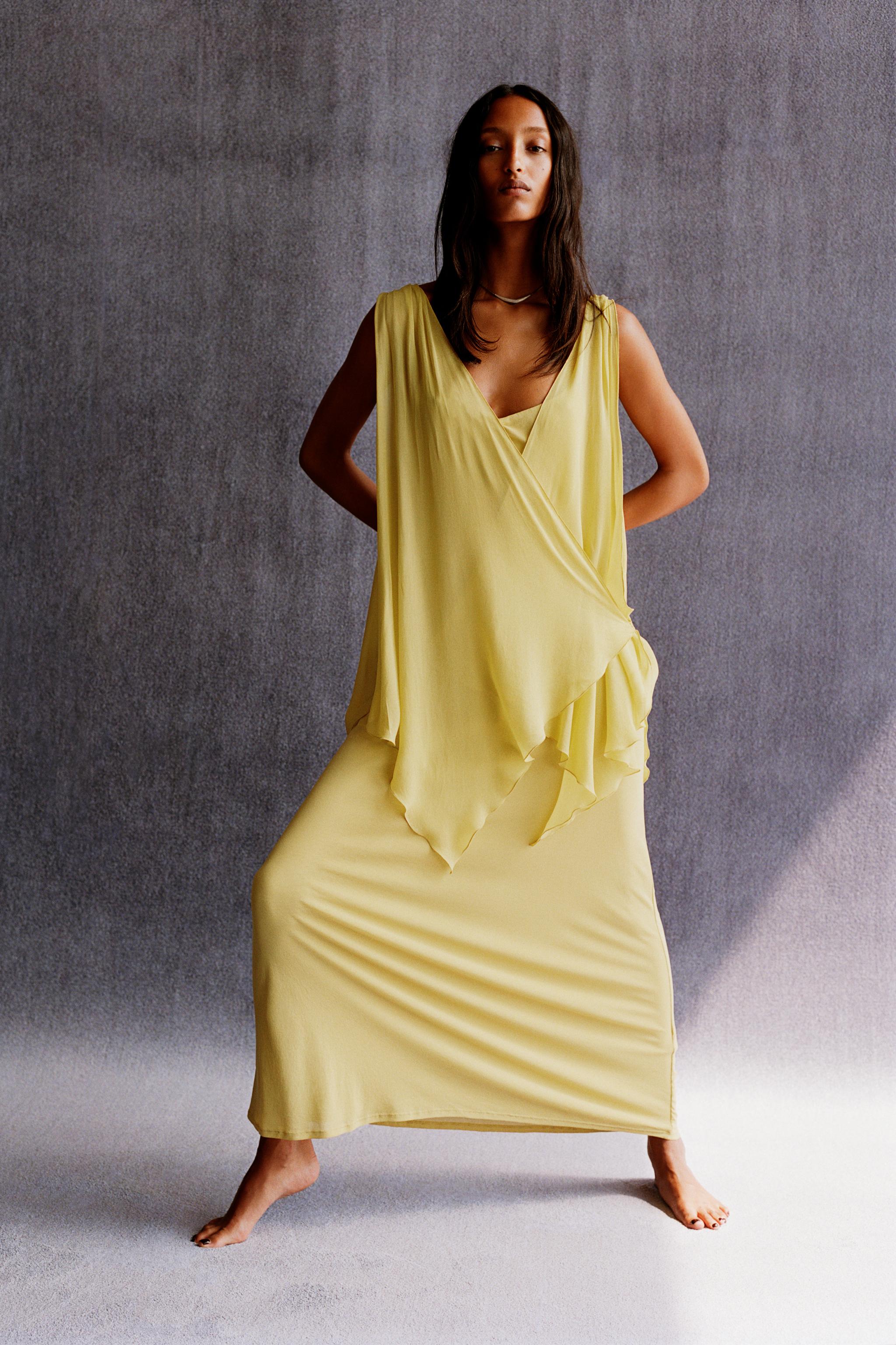 ワンピース Flowing dress with knot detail - Limited Edition LIMITED EDITION LONG KNOTTED LAYER DRESS - Lemon | ZARA Canada