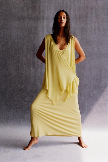 LIMITED EDITION LONG KNOT DETAIL OVERLAY DRESS - Lemon by Zara