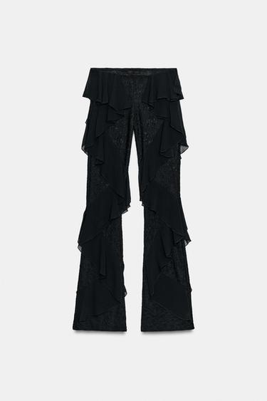 LACE TROUSERS WITH RUFFLES - Black by Zara - Image 7