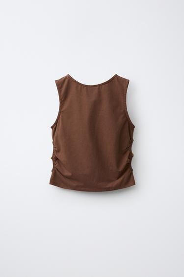 EMBROIDERED CUT-OUT T-SHIRT - Brown by Zara - Image 1