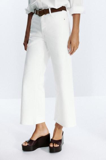 Z1975 HIGH-WAIST BELTED CULOTTES JEANS - White by Zara