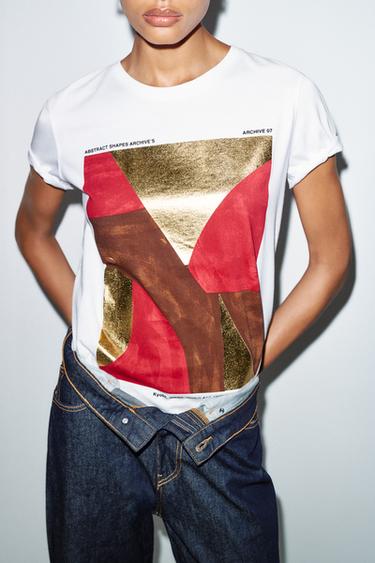 METALLIC PRINT T-SHIRT - White by Zara