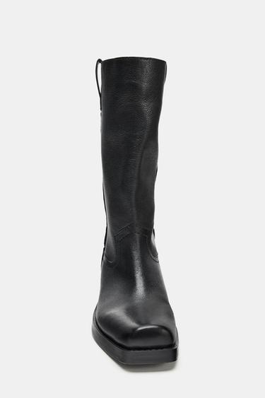 Zara LEATHER COWBOY ANKLE BOOTS - Black