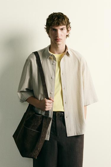 TEXTURED CHECK SHIRT - Beige by Zara