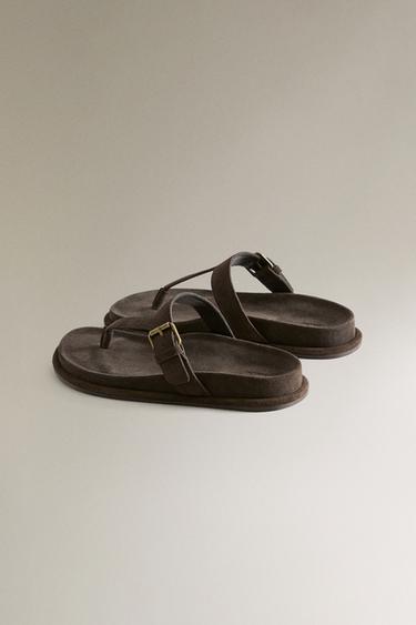 LEATHER SANDALS WITH ASYMMETRIC STRAP - Brown by Zara - Image 3