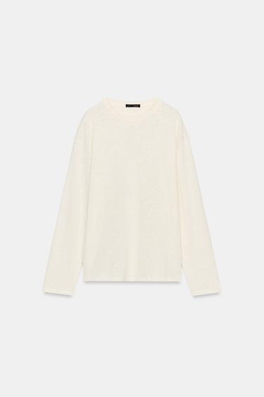 러스틱 롱 슬리브 티셔츠 - Zara 스크래치 화이트