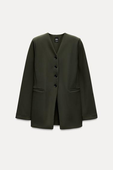 BLAZER CREPE BOLSILLOS - Khaki oscuro de Zara