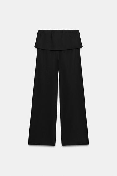 PANTALON EN COTON ÉPAIS AVEC CEINTURE LARGE - Noir de Zara - Image 4