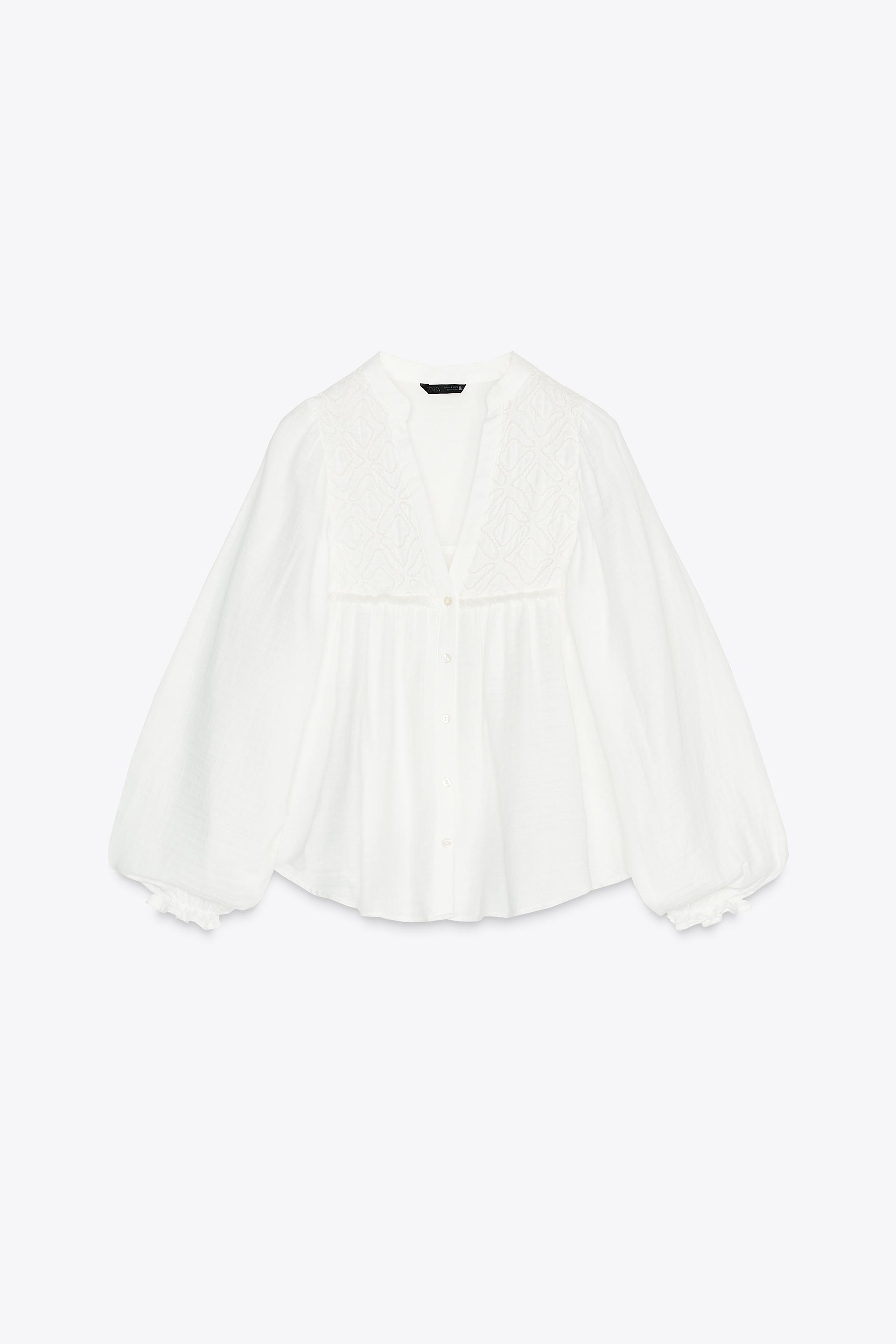 エンブロイダリーコットントップス - オフホワイト | ZARA Japan