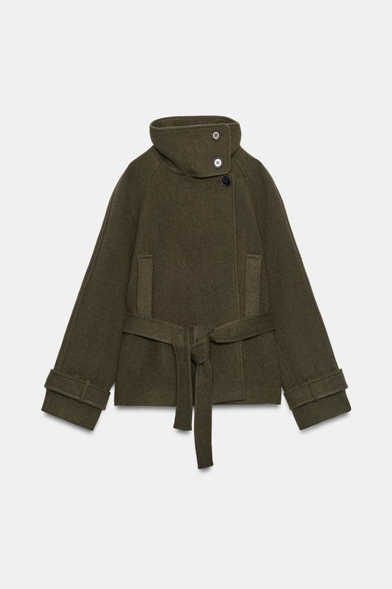 MANTEAU COL MONTANT CEINTURE - Kaki de Zara - Image 5