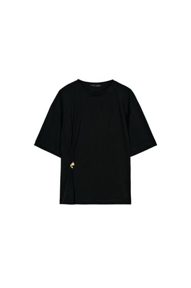 T-SHIRT HEAVY COTTON À DÉCOR - Noir de Zara