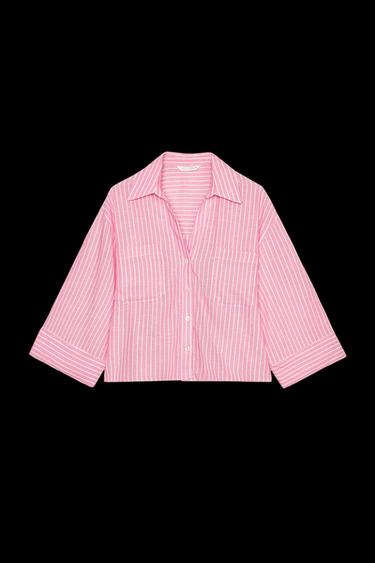 KURZES GESTREIFTES HEMD MIT LEINEN - Rosa / Weiß von Zara - Bild 0
