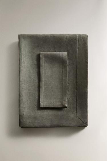 MANTEL LINO COLOR LISO - Gris de Zara