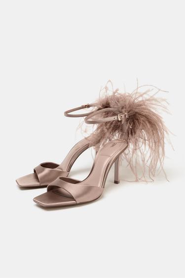 SANDALES À TALONS ET PLUMES FANTAISIE - Beige de Zara - Image 1