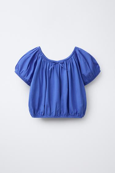 CAMISETA MANGAS GLOBO - Azulón de Zara