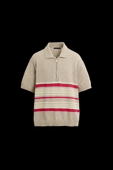 Zara QUARTER ZIP KNIT POLO - Sand - Image 0