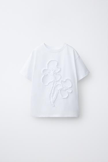 CAMISETA FLOR RELIEVE - Blanco de Zara - Imagen 0