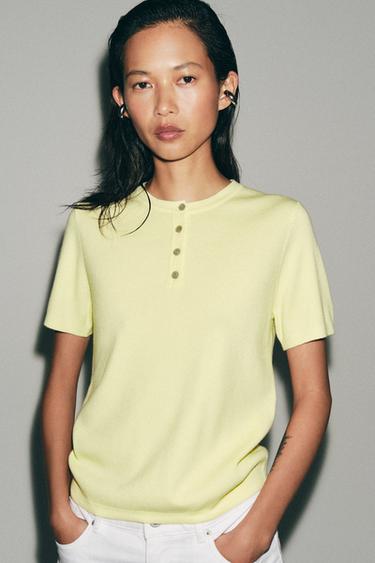 KNIT BUTTON-UP TOP - Light yellow by Zara