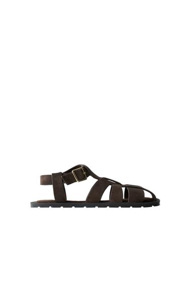Zara LEATHER FISHERMAN SANDALS - Brown