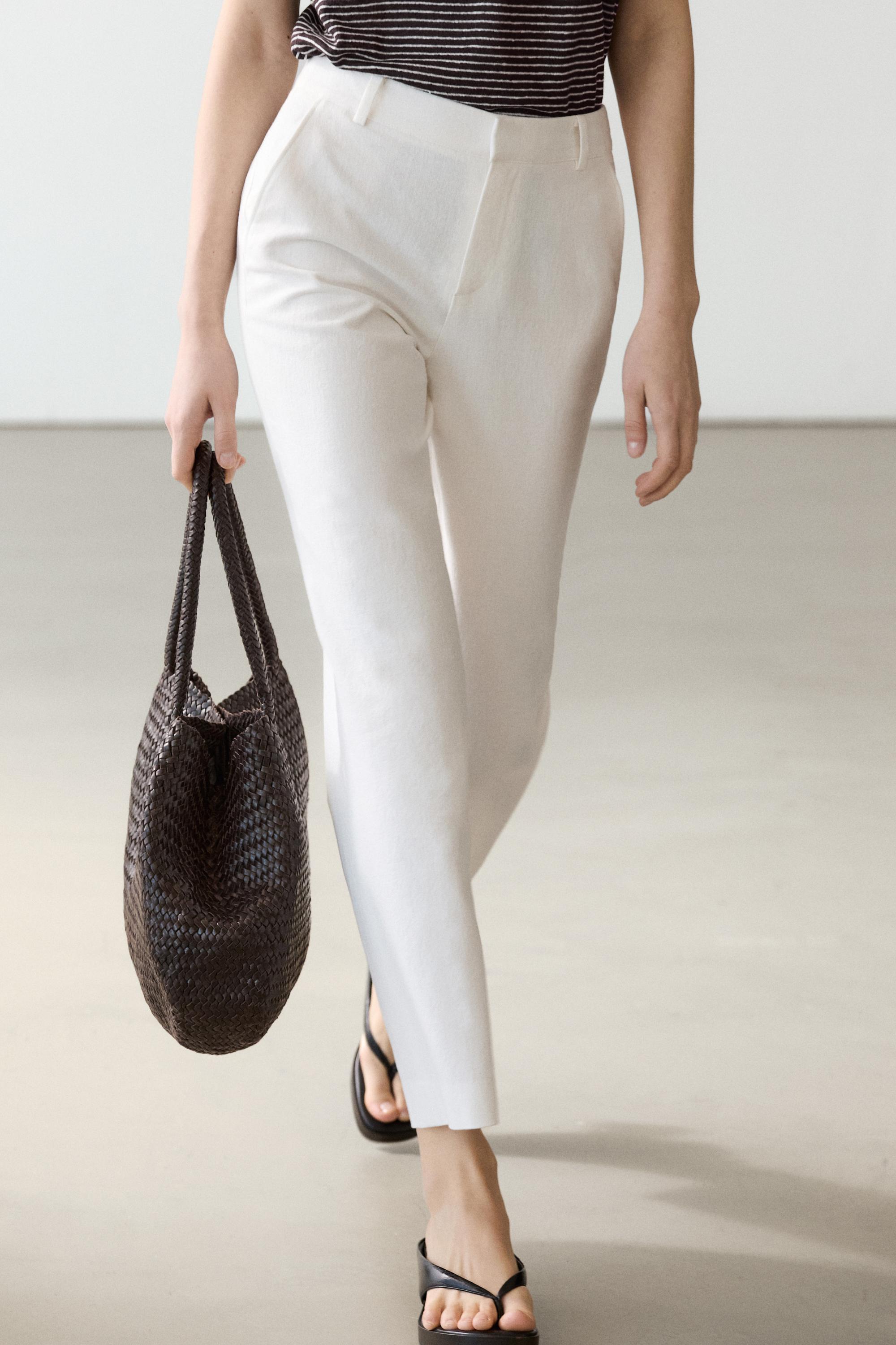 Slim fit linen blend trousers