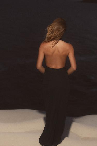 Zara LONG OPEN BACK HALTER DRESS - Black