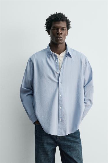 COTTON VOILE SHIRT - Sky blue by Zara