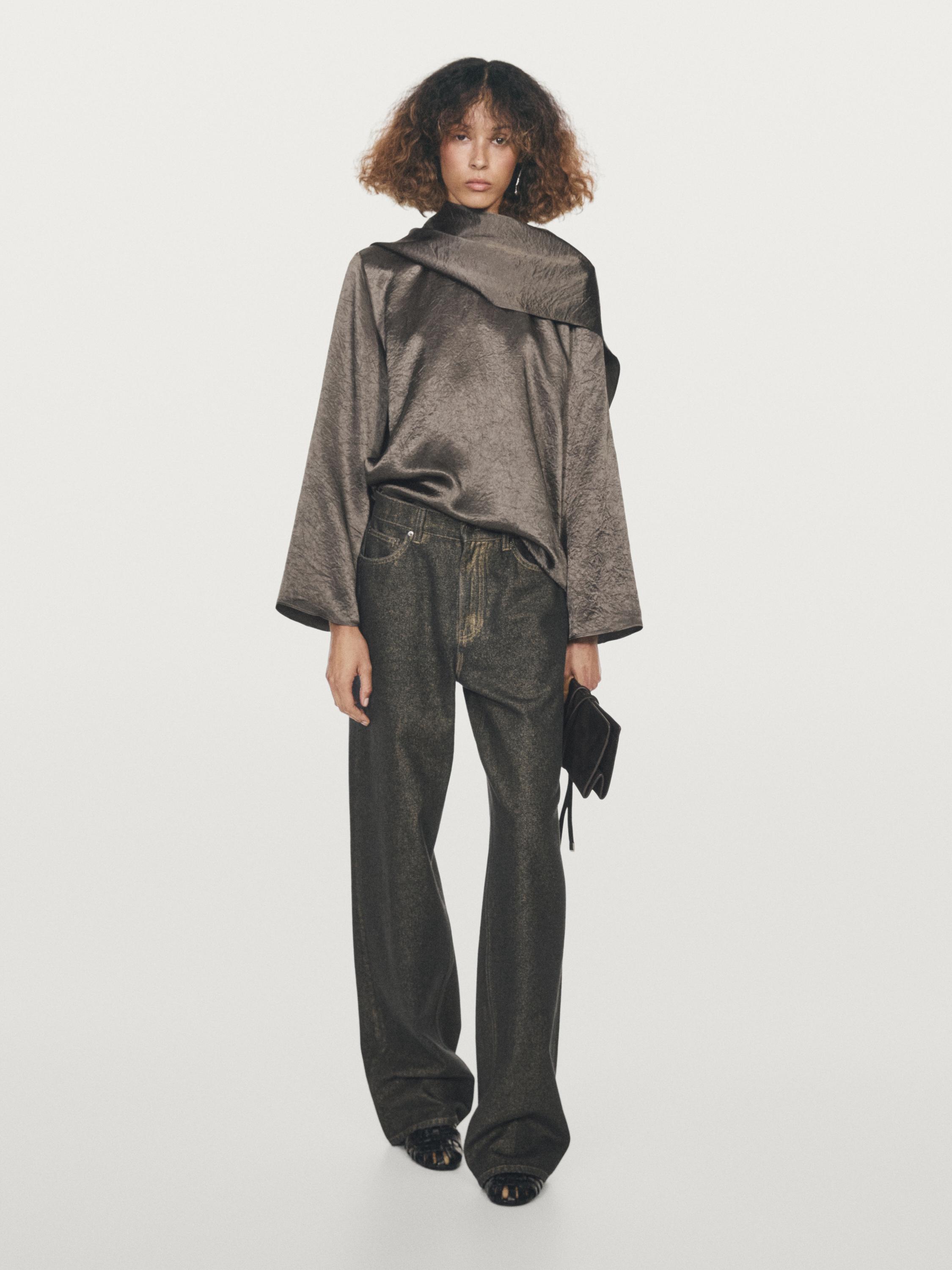 Flowing satin blouse with tie detail