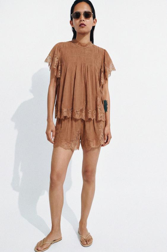 ZW COLLECTION LACE SHORTS - Brick by Zara - Image 0