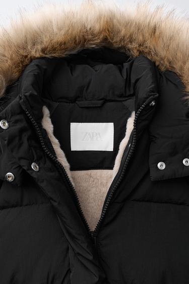 WATER-REPELLENT FEATHER DOWN PUFFER JACKET WITH DETACHABLE FAUX FUR HOOD - Black by Zara - Image 8
