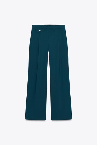 WIDE-LEG TROUSERS WITH DARTS - Duck green by Zara - Image 5