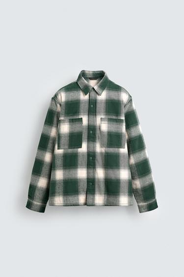 QUILTED CHECK OVERSHIRT - Green by Zara