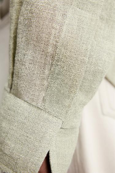 RELAXED FIT LINEN BLEND SHIRT - Sage Green by Zara - Image 7