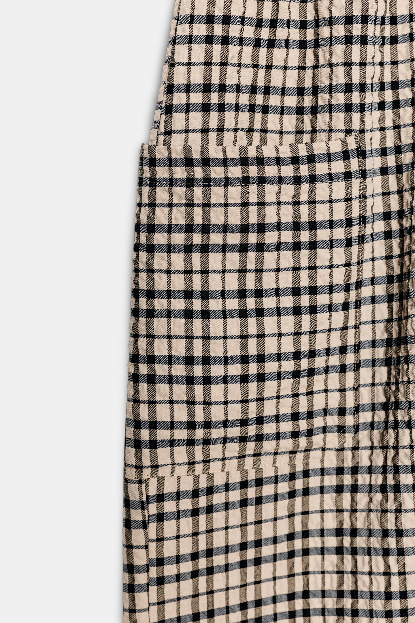 Женские брюки Zara Plaid Pants with Elastic Waistband, цвет: Песочный / Коричневый — фото 7