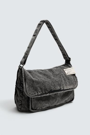 Zara WASHED EFFECT DENIM CROSSBODY BAG - Gray
