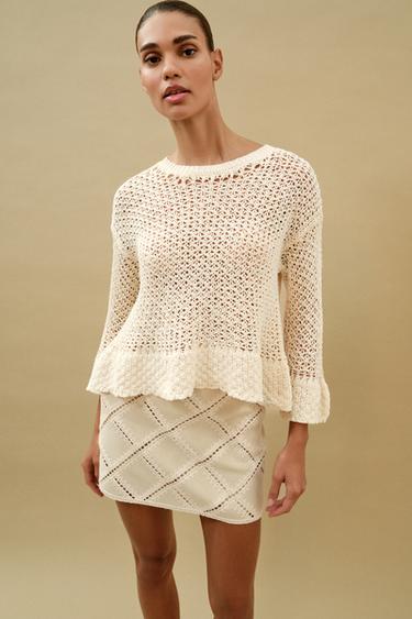 PULL EN MAILLE À VOLANTS - Écru de Zara - Image 7