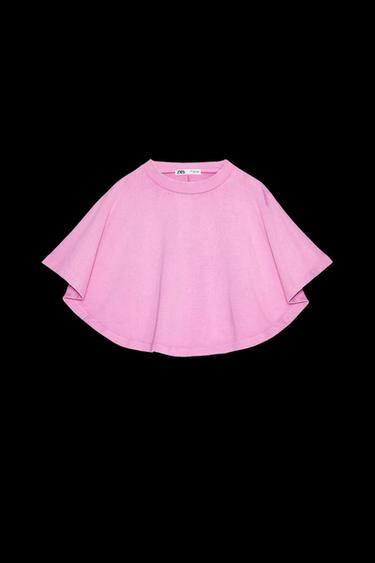 WASHED-EFFECT CAPE T-SHIRT - Neon pink by Zara