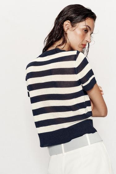 SHORT SLEEVE KNIT TOP - striped by Zara - Image 3
