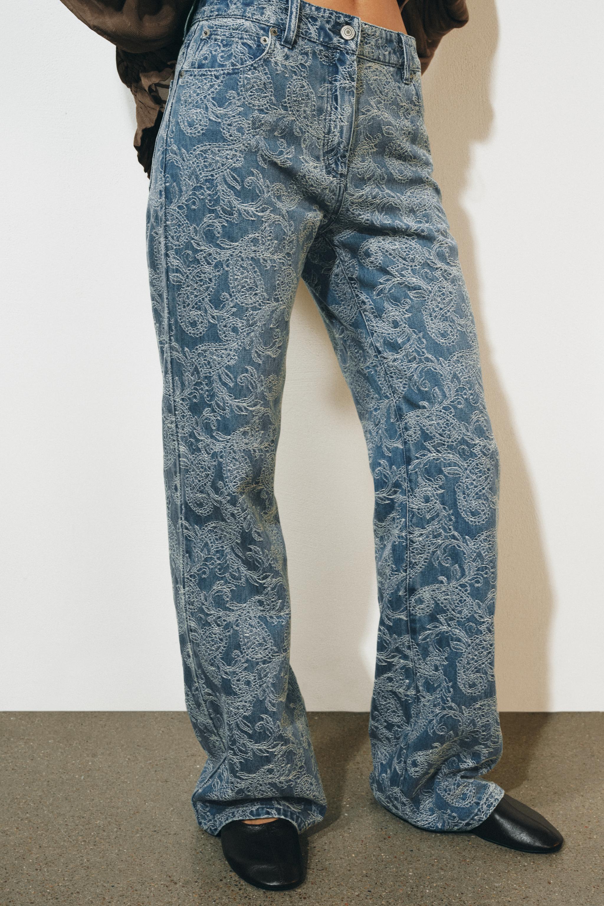 ZW COLLECTION HIGH-RISE JACQUARD FLARE JEANS — Blue